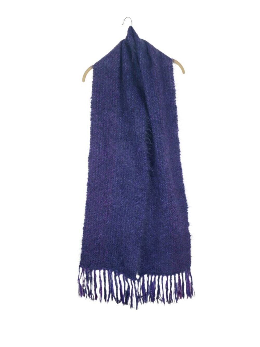 Sue Corbett Indigo Purple Rectangle Scarf Fringe Woven Mohair? 84x12 Handmade